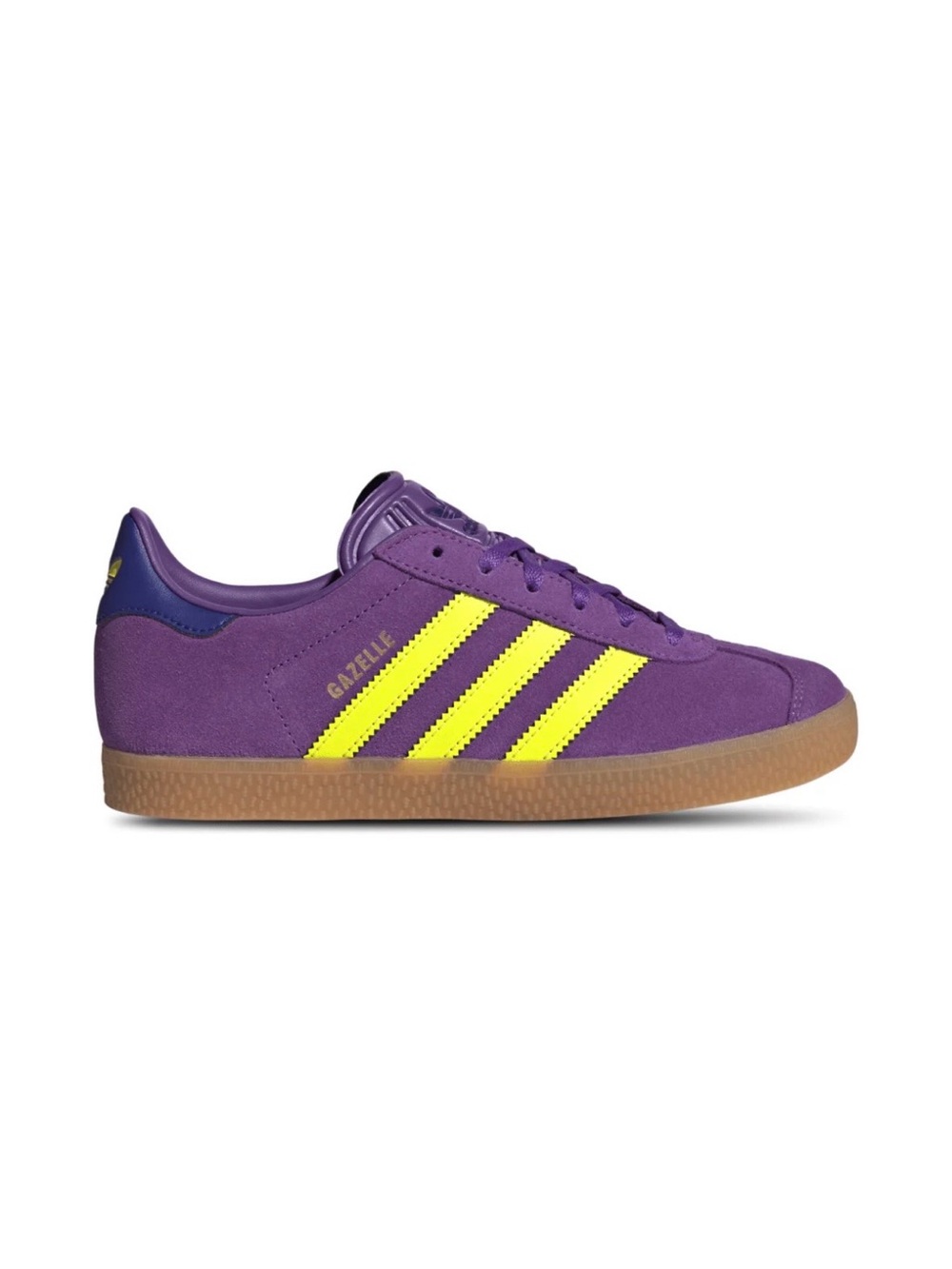 adidas unisex Purple Suede Sneakers with neon yellow Stripes